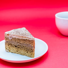 Coffee cake on color background