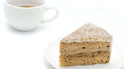  cake and coffee cup on white background