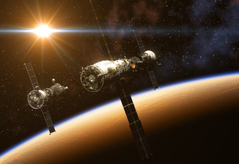 Space Station And Spacecraft On Background Of The Sun © 3dsculptor