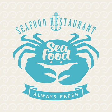 Retro banner for restaurants or seafood shops on the background of the crab