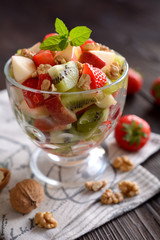 Fruit salad in a glass bowl