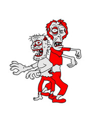 2 zombies buddies kumpels team party go running ugly comic cartoon funny halloween horror