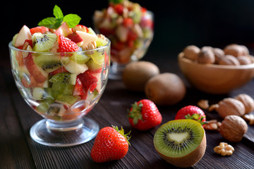 Fruit salad in a glass bowl