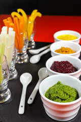 Healthy snacks - four colorful vegetable mousses