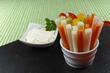 Healthy snacks - vegetable sticks and dip