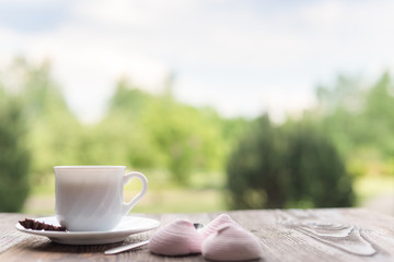 Delicious marshmallow and a cup of tea