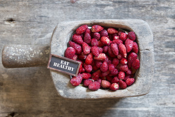 Eat healthy, strawberry and a tag