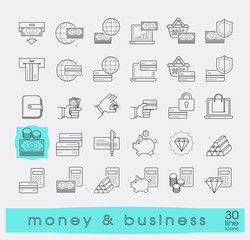 Set of line money and business icons. Collection of premium quality web icons. Vector illustration.