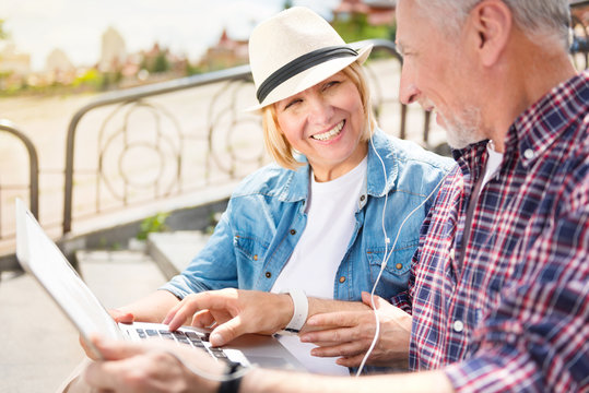Aged couple enjoying each other