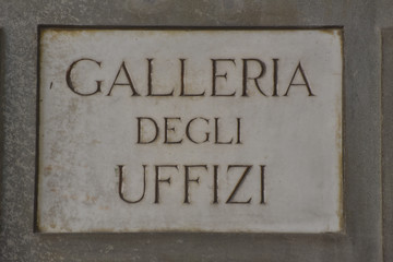 Uffizi Gallery, Florence, sign on a wall
