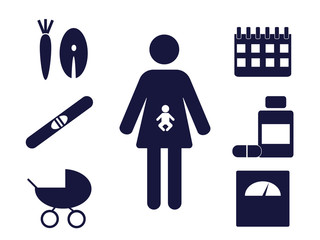 pictogram of a pregnant woman with pregnancy related icons around