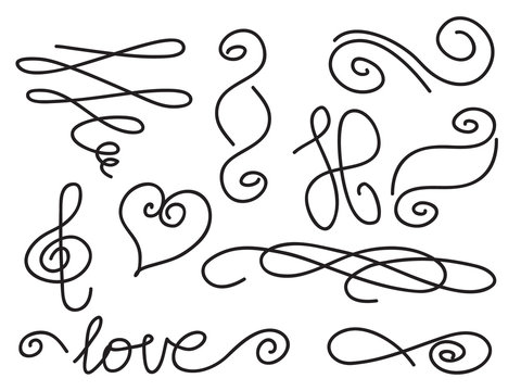 vector set of handwritten curls and swirls design elements