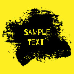 Spot painted rough brush. Black strokes on a yellow background. Space for text. Abstract isolated element.