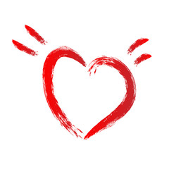 Silhouette of a red heart, rough brush strokes. A single isolated element. Abstract image.