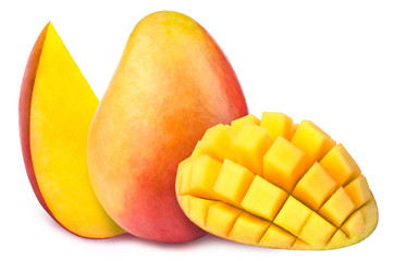 Mango with slices isolated on white background, with clipping path