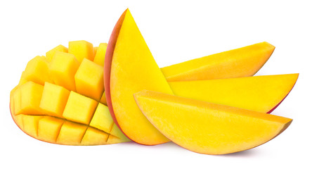 Five mango slices isolated on white background, with clipping path