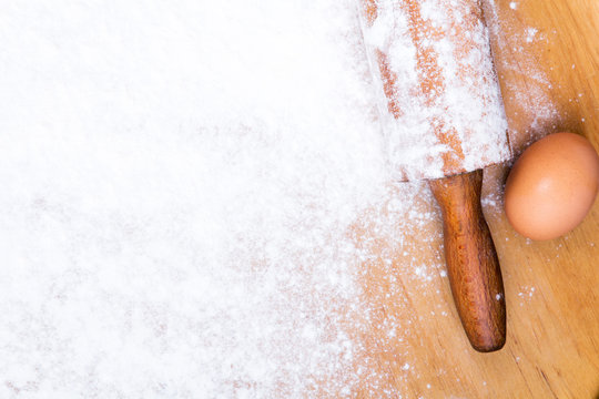 Baking Background With Pastry Board, Rolling Pin And Egg