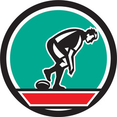 Rugby League Player Playing Ball Circle Retro