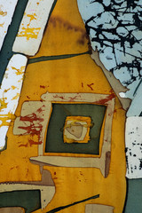 Squares, fragment, hot batik, background texture, handmade on silk, abstract surrealism art