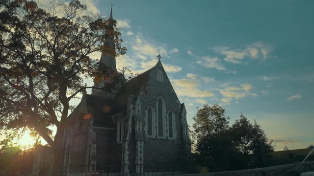St. Albans Church against evening sky with sailing clouds in Copenhagen, Denmark. It was built from 1885 to 1887