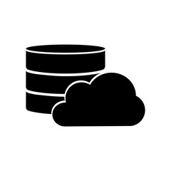 Database with cloud icon. Black icon on white background.