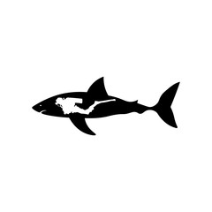 Obraz premium Shark with diver icon. Black icon on white background.