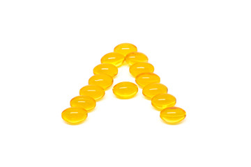 Omega 3 soft gel capsules A alphabet shape