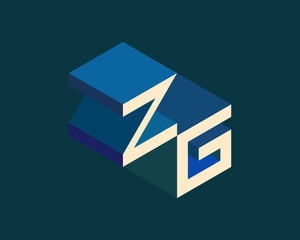 ZG isometric 3D letter logo. three-dimensional stock vector alphabet font typography design.