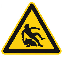 Caution Slippery When Wet Text Sign, Black Yellow Isolated Floor Surface Area Danger Warning Triangle Safety Icon Signage, Large Detailed Sticker Label Macro Closeup