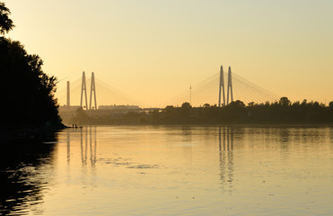 Obraz premium Cable stayed bridge and Neva river.