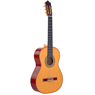 Classic acoustic guitar wooden with pattern. 3D graphic