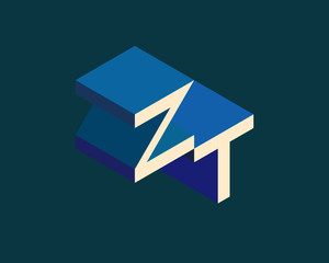 ZT isometric 3D letter logo. three-dimensional stock vector alphabet font typography design.