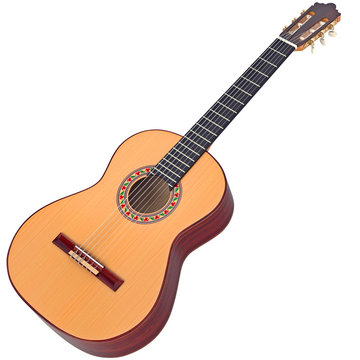 Classical Spanish guitar wooden with nylon strings. 3D graphic