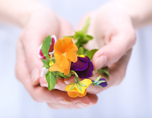 Woman holding meadow flower bouquet