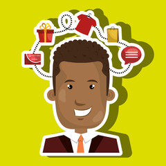 person with set icons commerce  isolated design, vector illustration  graphic 