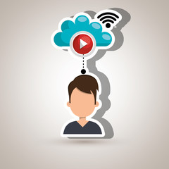 user watching videos in the cloud isolated icon design, vector illustration  graphic 