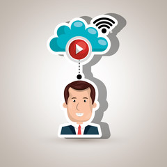 user watching videos in the cloud isolated icon design, vector illustration  graphic 