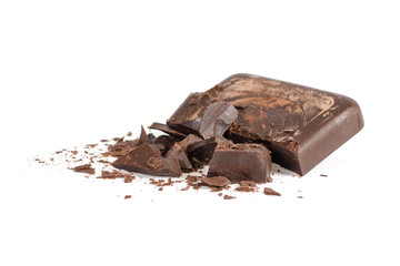 Broken chocolate isolated on white background.