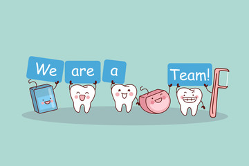 cute cartoon tooth with floss