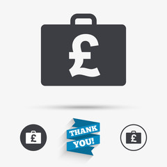 Fototapeta premium Case with Pounds GBP sign. Briefcase button.