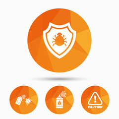 Bug disinfection signs. Caution attention icon.