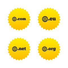 Top-level domains signs. Com, Eu, Net and Org.