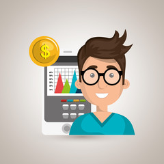 person with economy statistics isolated icon design, vector illustration  graphic 