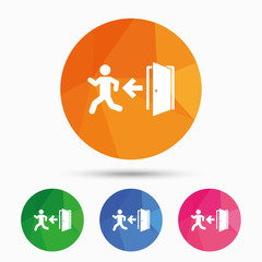 Emergency exit sign icon. Door with left arrow.