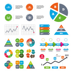 3d technology icons. Printer, rotation arrow.