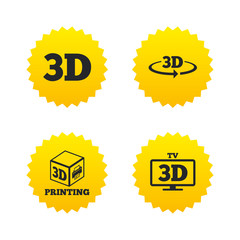 3d technology icons. Printer, rotation arrow.