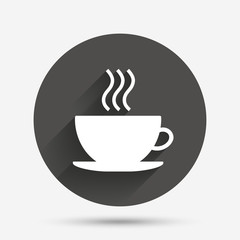 Coffee cup sign icon. Hot coffee button.