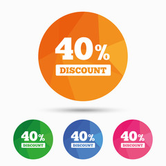 40 percent discount sign icon. Sale symbol.