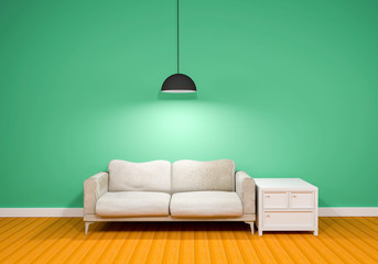 sofa and table modern and picture frame in room of a background wall (3D Rendering)