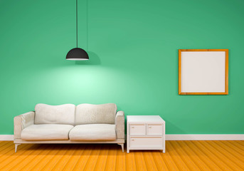 sofa and table modern and picture frame in room of a background wall (3D Rendering)